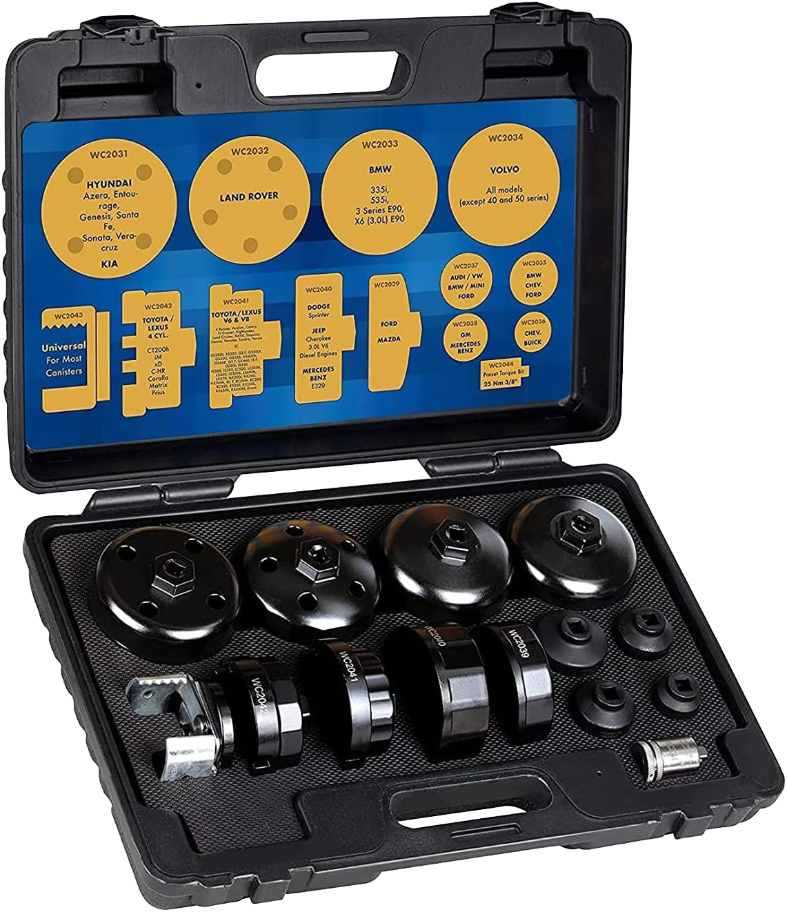14 piece oil filter cap wrench set with exclusive preset torque socket